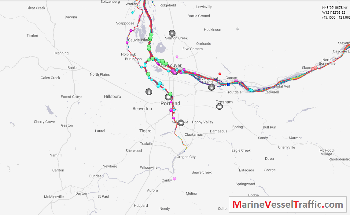 Live Marine Traffic, Density Map and Current Position of ships in WILLAMETTE RIVER